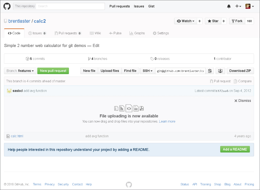 A screenshot of an example of a GitHub repository page.